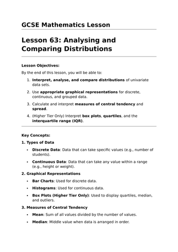 Analysing and Comparing Distributions - GCSE Maths Lesson