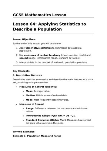 Applying Statistics to a Population - GCSE Maths Lesson