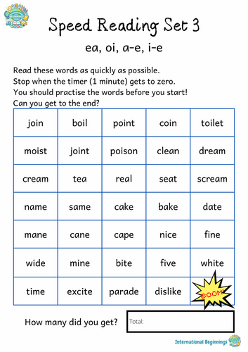 PHONICS - Speed Reading Set 3 ( ea, oi, a-e, i-e)  - International Beginnings