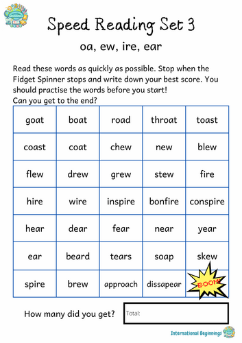 PHONICS - Speed Reading Set 3 (oa, ew, ire, ear) - International Beginnings