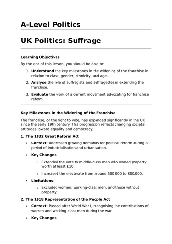 Suffrage - A-Level Politics