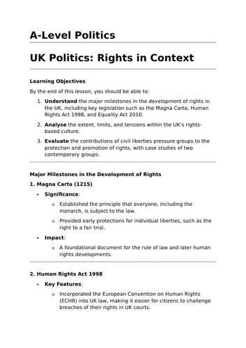 Rights in Context - A-Level Politics