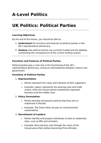 Political Parties - A-Level Politics