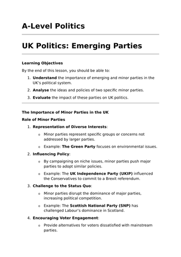 Emerging Political Parties - A-Level Politics