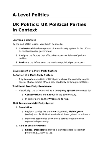 UK Political Parties in Context - A-Level Politics