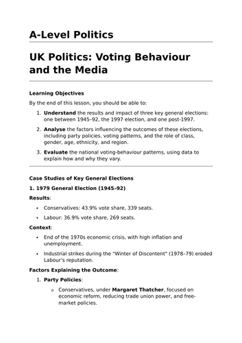 Voting Behaviour and the Media - A-Level Politics