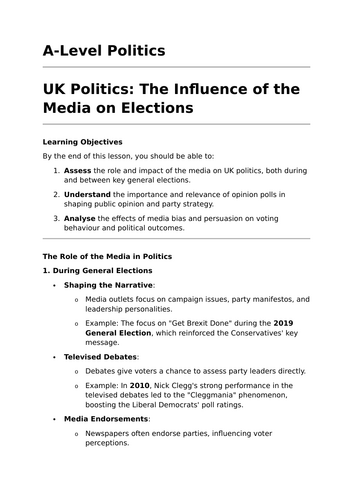 The Influence of the Media on Elections - A-Level Politics