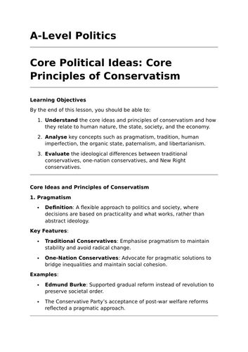 Key Principles of Conservativism - A-Level Politics