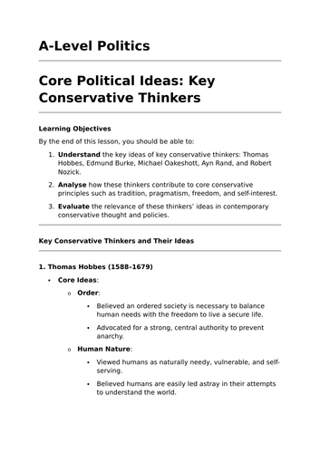 Key Conservative Thinkers - A-Level Politics