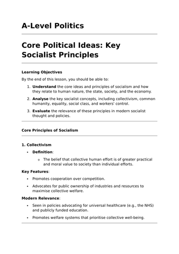 Key Socialist Ideas - A-Level Politics