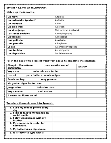GCSE Spanish: La tecnologia