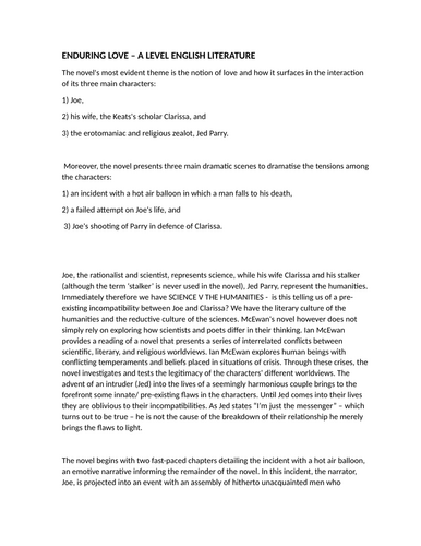 Revision Notes: A LEVEL ENGLISH LITERATURE: Enduring Love | Teaching ...