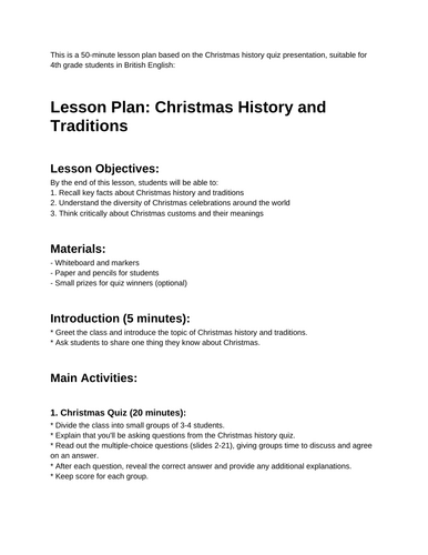 Grade 4 Christmas History PowerPoint and Lesson Plan | Teaching Resources