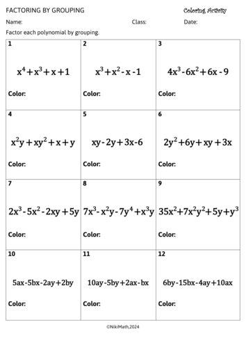 Factoring Polynomials by Grouping - Color by Code | Teaching Resources
