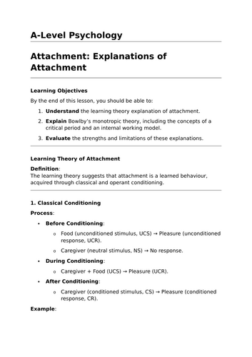 Explanations of Attachment - A-Level Psychology Lesson