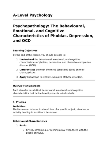 Phobias, Depression, and OCD - A-Level Psychology Lesson