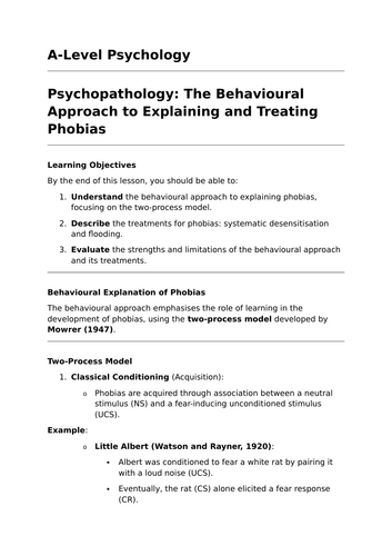 Explaining and Treating Phobias - A-Level Psychology Lesson