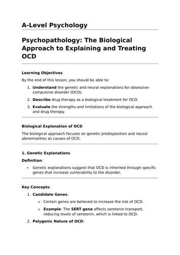 Explaining and Treating OCD - A-Level Psychology Lesson