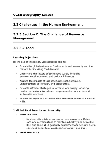 Food - GCSE Geography Lesson
