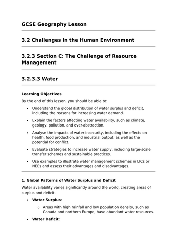 Water - GCSE Geography Lesson