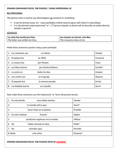 Spanish Grammar focus: using passive and 'se'