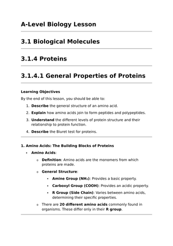 General Properties of Proteins - A-Level Biology Lesson