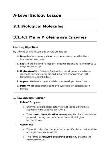 Proteins and Enzymes - A-Level Biology Lesson