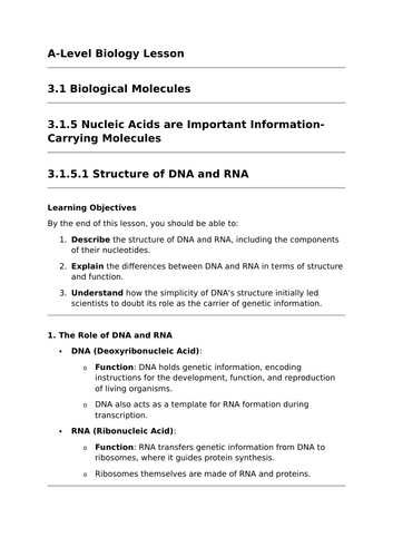 RNA and DNA Structure - A-Level Biology Lesson