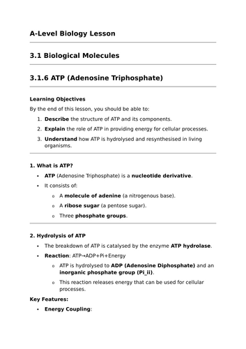 ATP - A-Level Biology Lesson