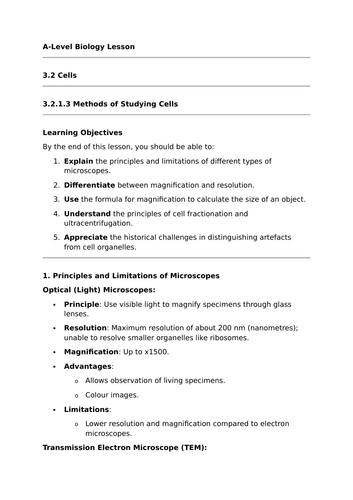 Methods of Studying Cells - A-Level Biology Lesson