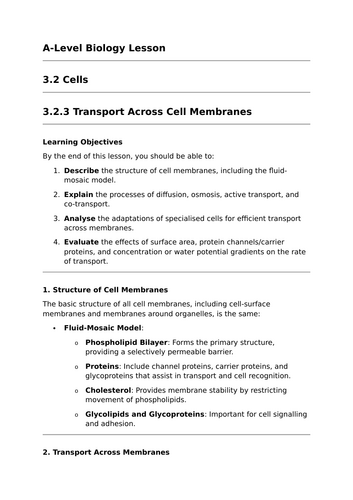 Transport Across Cell Membranes - A-Level Biology