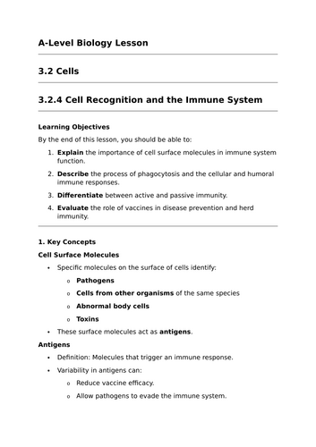 Cell Recognition and the Immune System - A-Level Biology Lesson