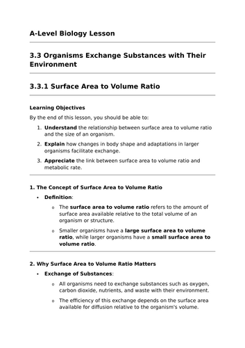 Surface Area to Volume Ratio - A-Level Biology Lesson