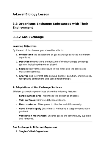 Gas Exchange - A-Level Biology Lesson