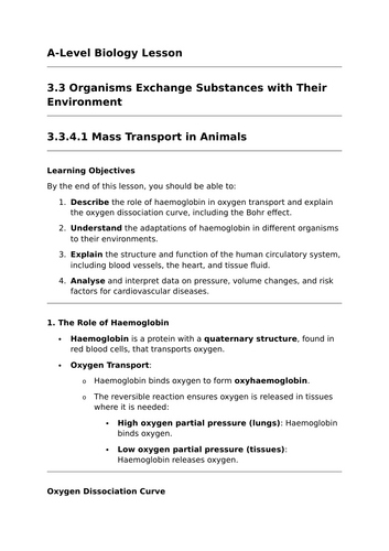 Mass Transport in Animals - A-Level Biology Lesson