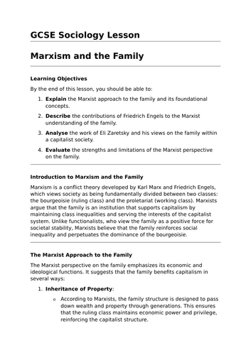 Marxism and the Family - GCSE Sociology Lesson