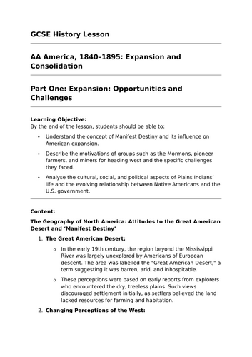 Expansion: Opportunities and Challenges (America, 1840–1895) - GCSE History Lesson