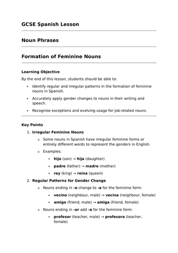 Formation of Feminine Nouns - GCSE Spanish Grammar Lesson