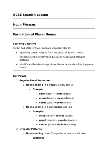 Formation of Plural Nouns - GCSE Spanish Grammar Lesson