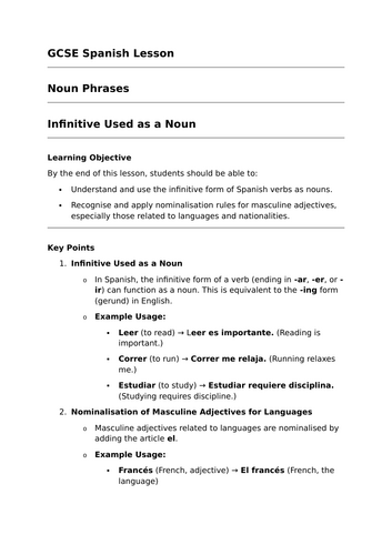 Infinitive as a Noun - GCSE Spanish Grammar Lesson
