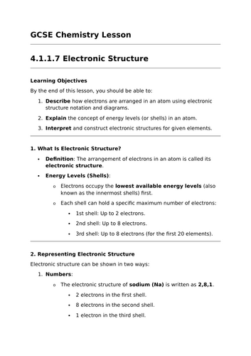 Electronic Structure - GCSE Chemistry Lesson