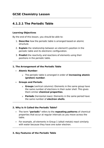 The Periodic Table - GCSE Chemistry Lesson