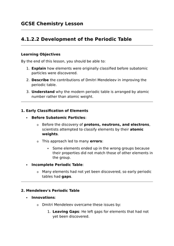 The Development of the Periodic Table - GCSE Chemistry Lesson