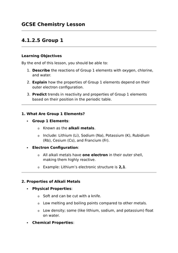 Group 1 - GCSE Chemistry Lesson