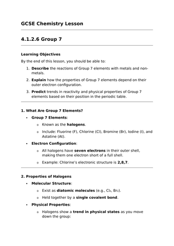 Group 7 - GCSE Chemistry Lesson