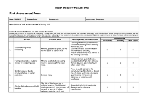 Climbing Risk Assessment