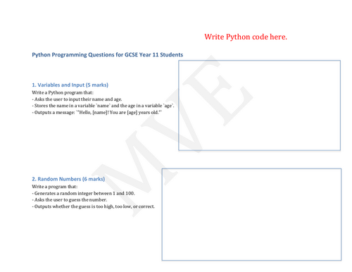 Python programming worksheet