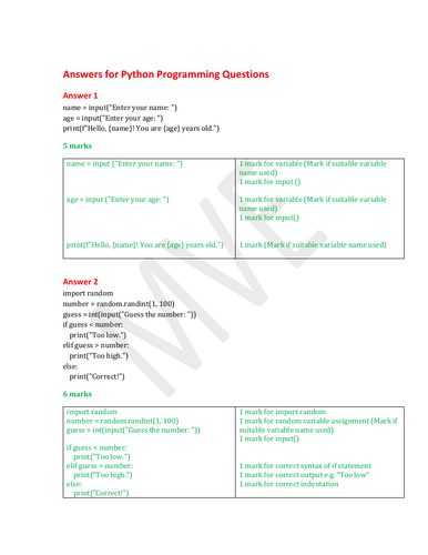 Python programming Answers