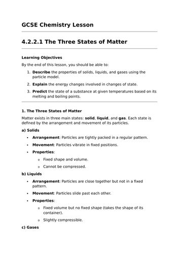 The Three States of Matter - GCSE Chemistry Lesson