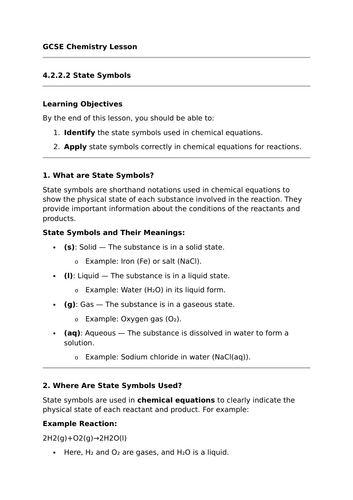 State Symbols - GCSE Chemistry Lesson | Teaching Resources